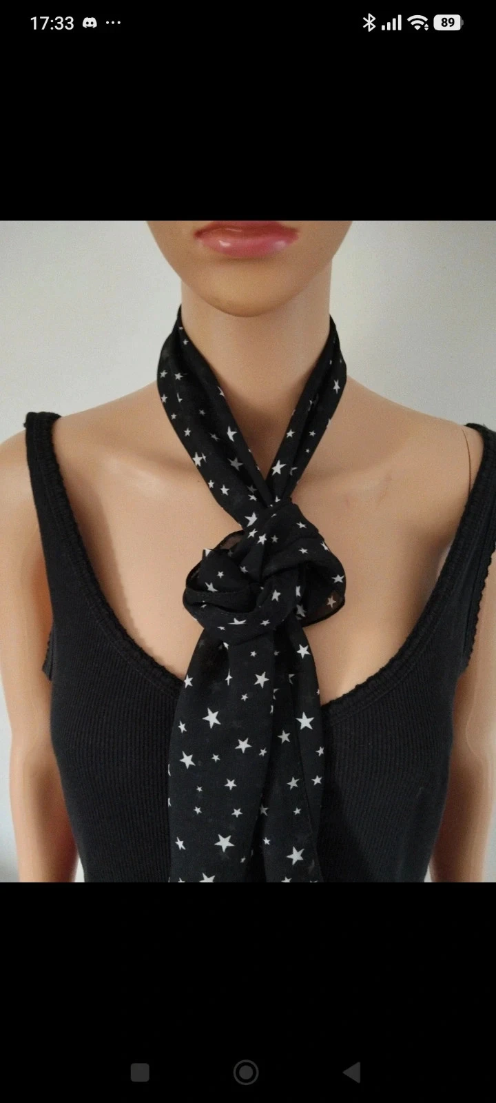 Écharpe foulard femme noir transparent à étoiles blanches 150 × 15 cm – photo 2